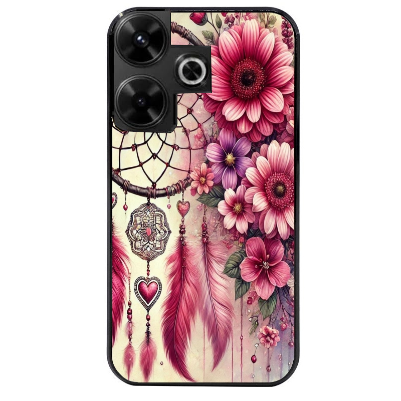 Coque noire taperso pour POCO M6 4G avec motif dreamcatcher et coeur protection antichoc personnalisée