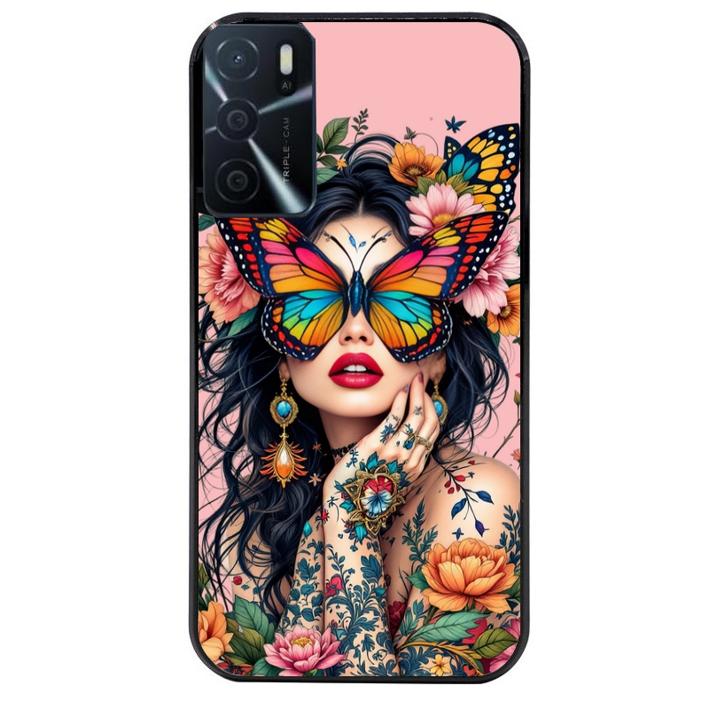 Coque noire taperso pour OPPO A16 et A16S avec motif femme papillon protection antichoc personnalisée