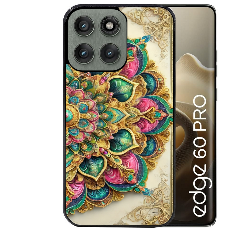 Coque noire taperso pour Moto Edge 60 et Neo Fusion Pro avec motif mandala 3 protection antichoc personnalisée