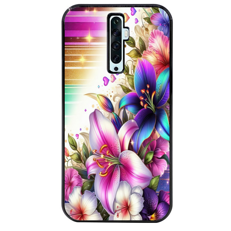 Coque noire taperso pour OPPO Reno 2 et 2Z avec motif fleur fluo protection antichoc personnalisée