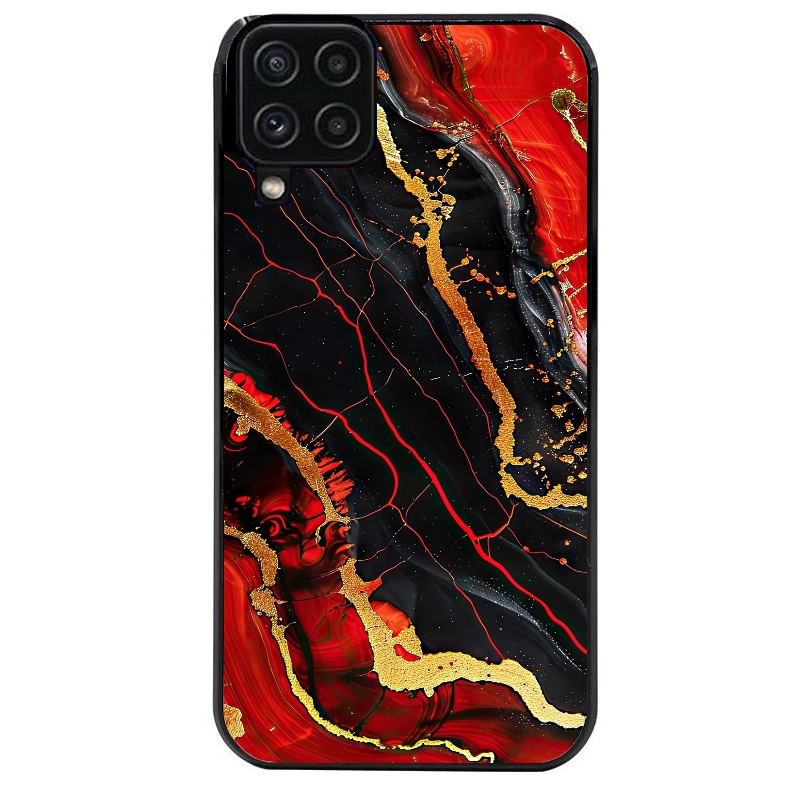 Coque noire taperso pour galaxy A22 A32 A52 A52S 4G 5G  avec motif marbre rouge protection antichoc personnalisée