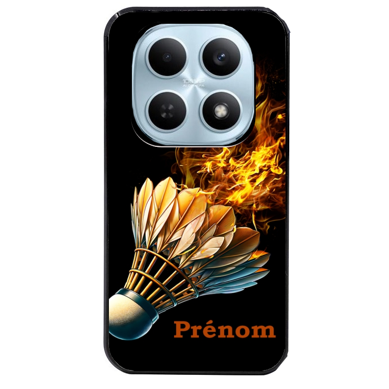 Coque noire taperso pour POCO M8 5G et PRO 5G avec motif badminton flamme personnalise protection antichoc personnalisée