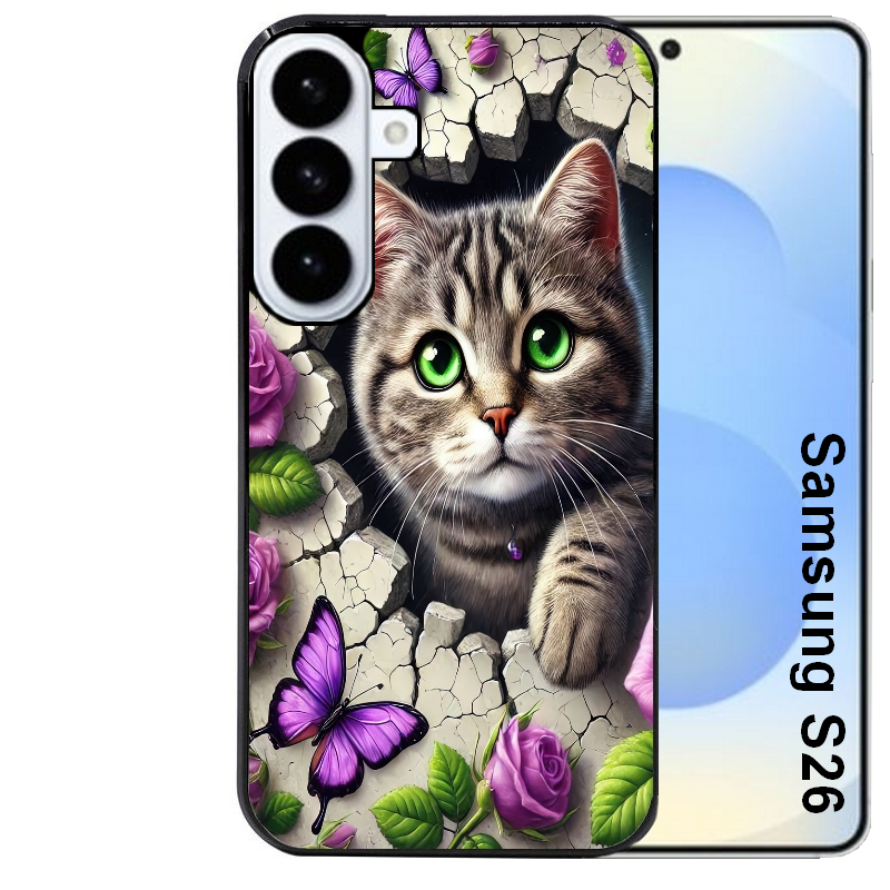 Coque noire taperso pour galaxy S26 et PLUS ULTRA FE avec motif chat papillon 3 protection antichoc personnalisée