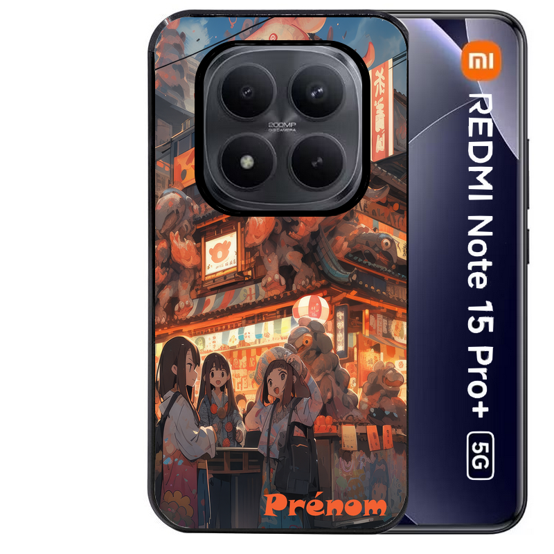 Coque noire taperso pour Redmi Note 15 et PRO PLUS 4G 5G avec motif anime street japan personnalise protection antichoc personnalisée