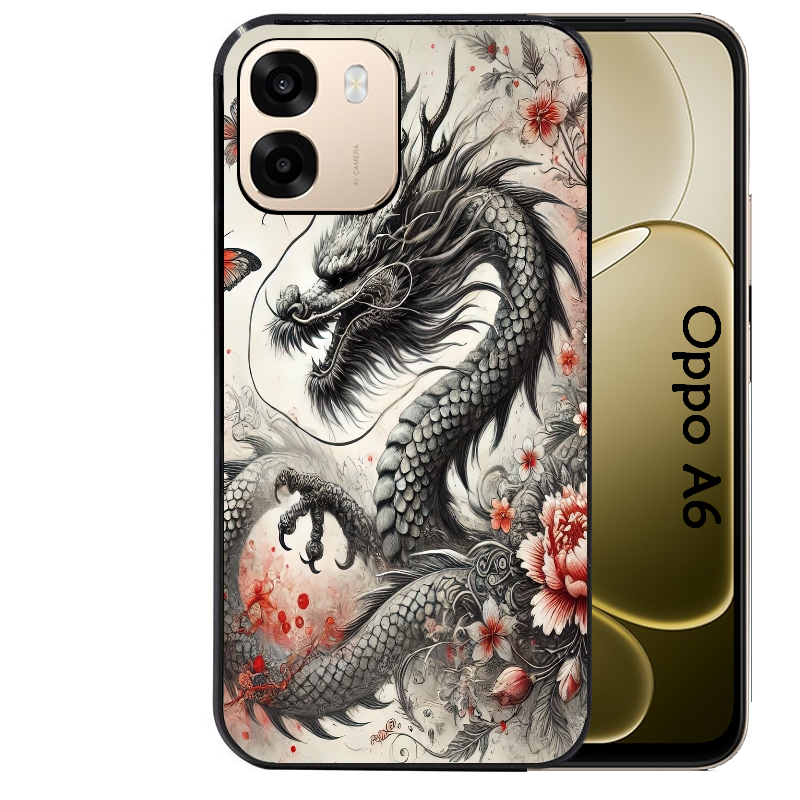 Coque noire taperso pour OPPO A6 A6X 4G et 5G avec motif dragon japan protection antichoc personnalisée