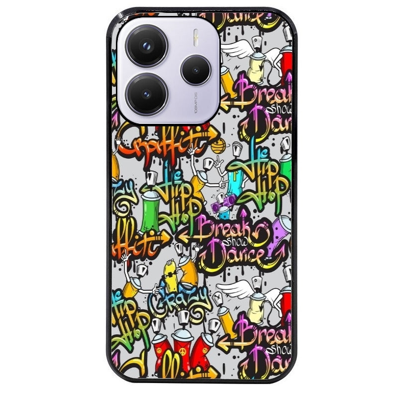Coque noire taperso pour Redmi Note 14 et PRO PLUS 4G 5G avec motif tag et graffiti protection antichoc personnalisée