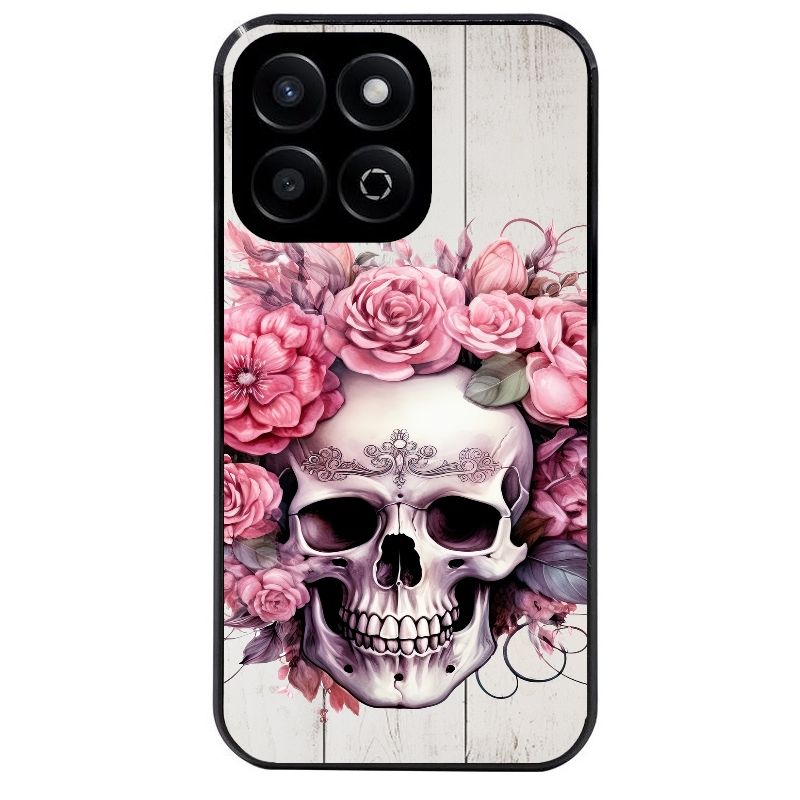 Coque noire taperso pour Honor 70 LITE 90 et LITE avec motif tete de mort floral protection antichoc personnalisée