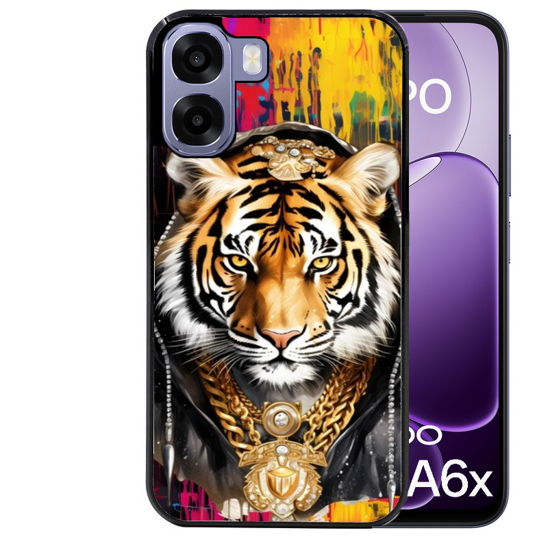 Coque noire taperso pour OPPO A6 A6X 4G et 5G avec motif tigre style hip hop protection antichoc personnalisée