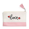 Pochette motif love double cœur en toile et simili cuir