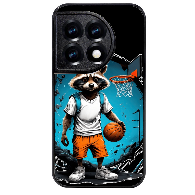 Coque noire taperso pour OnePlus 11 et 12 avec motif basket racoon protection antichoc personnalisée