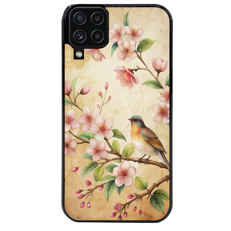 Coque noire taperso pour galaxy A22 A32 A52 A52S 4G 5G  avec motif fleur et colibri protection antichoc personnalisée