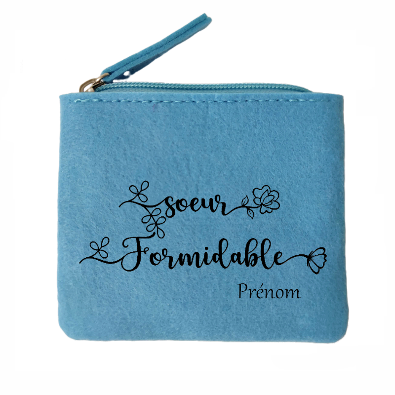 Porte monnaie personnalisé soeur formidable en feutrine en feutrine