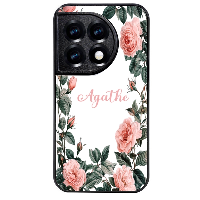 Coque noire taperso pour OnePlus 11 et 12 avec motif cadre fleur pastel personnalisee protection antichoc personnalisée