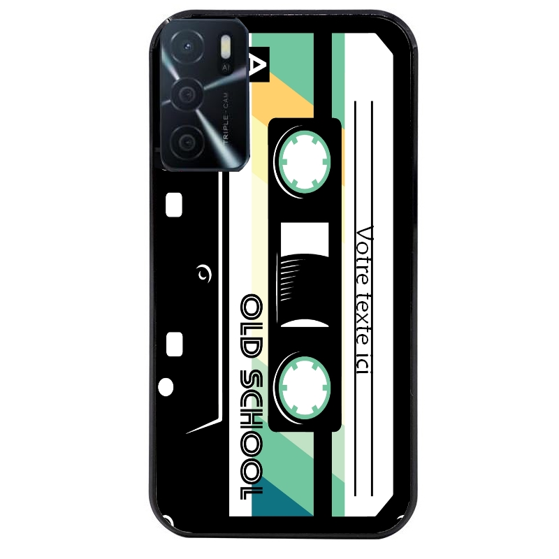 Coque noire taperso pour OPPO A16 et A16S personnalisable avec motif cassette vintage protection antichoc personnalisée