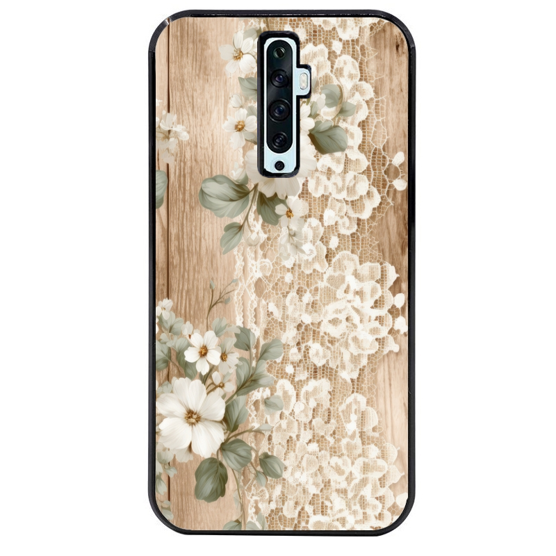 Coque noire taperso pour OPPO Reno 2 et 2Z avec motif bois et dentelle 1 protection antichoc personnalisée