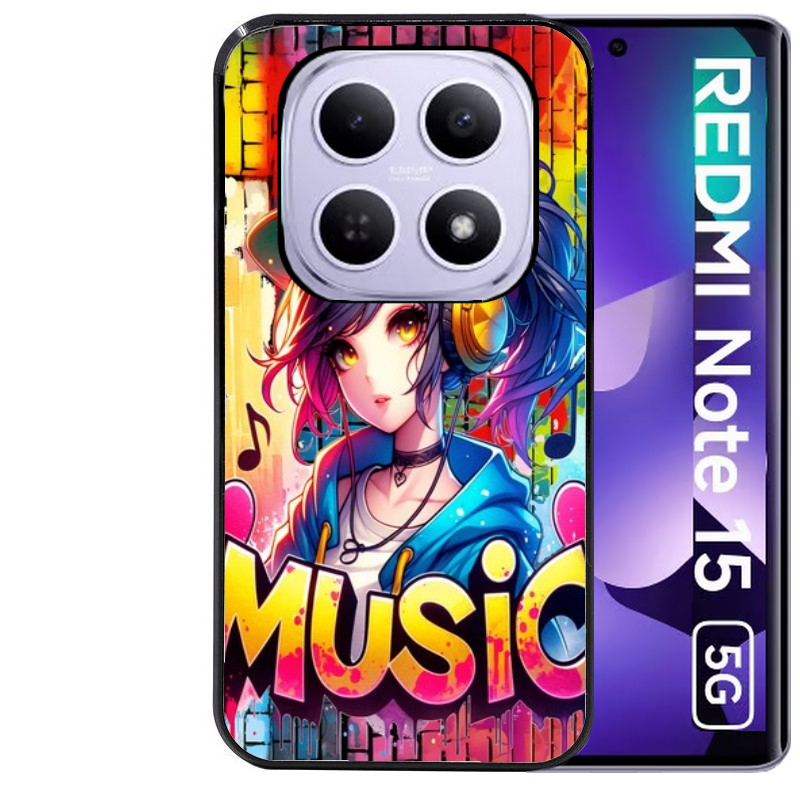 Coque noire taperso pour Redmi Note 15 et PRO PLUS 4G 5G avec motif anime manga et music protection antichoc personnalisée