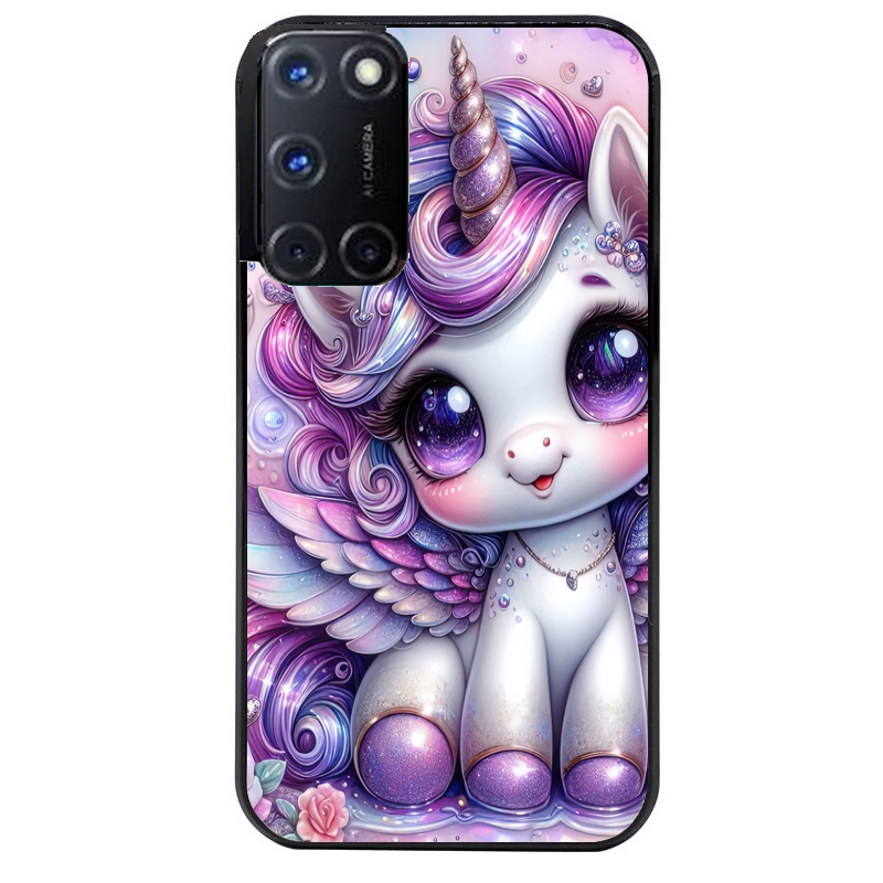Coque noire taperso pour OPPO A72 4G avec motif licorne violette protection antichoc personnalisée