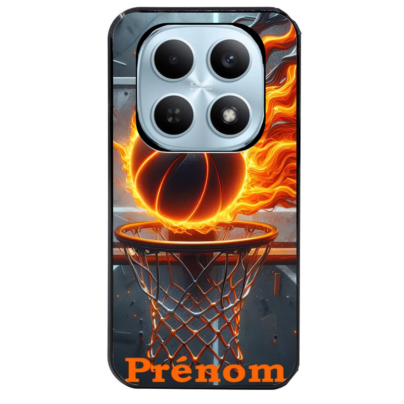 Coque noire taperso pour POCO M8 5G et PRO 5G avec motif basket flamme personnalisee protection antichoc personnalisée