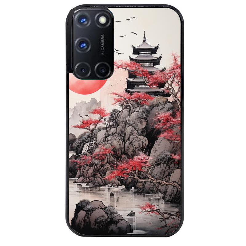 Coque noire taperso pour OPPO Reno 8 LITE avec motif japan et temple protection antichoc personnalisée