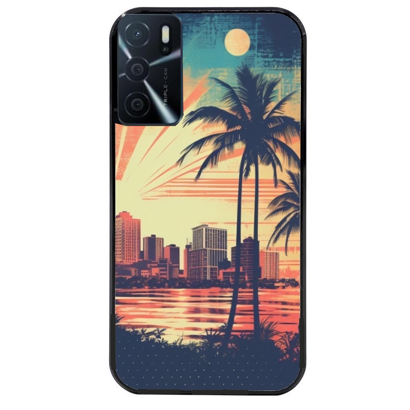Coque noire taperso pour OPPO A16 et A16S avec motif hawaii retro protection antichoc personnalisée
