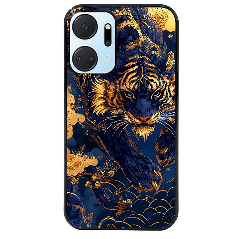 Coque noire taperso pour Honor X7A avec motif tigre et fleur protection antichoc personnalisée