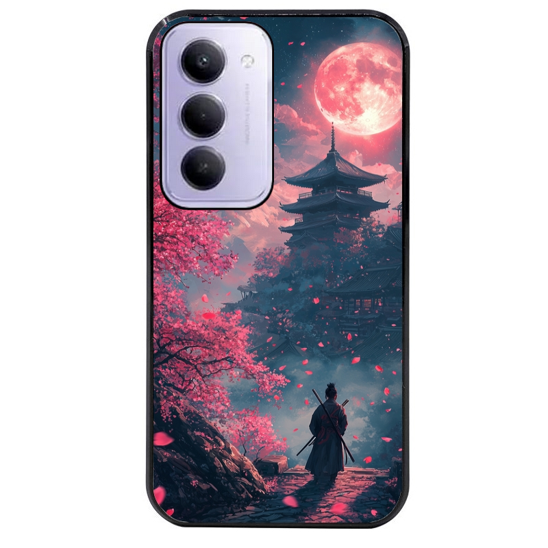 Coque noire taperso pour Redmi 15 4G et 5G avec motif samourai cerisier protection antichoc personnalisée