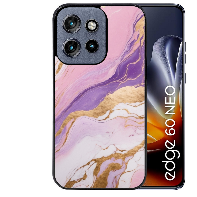 Coque noire taperso pour Moto Edge 60 et Neo Fusion Pro avec motif marbre violet protection antichoc personnalisée
