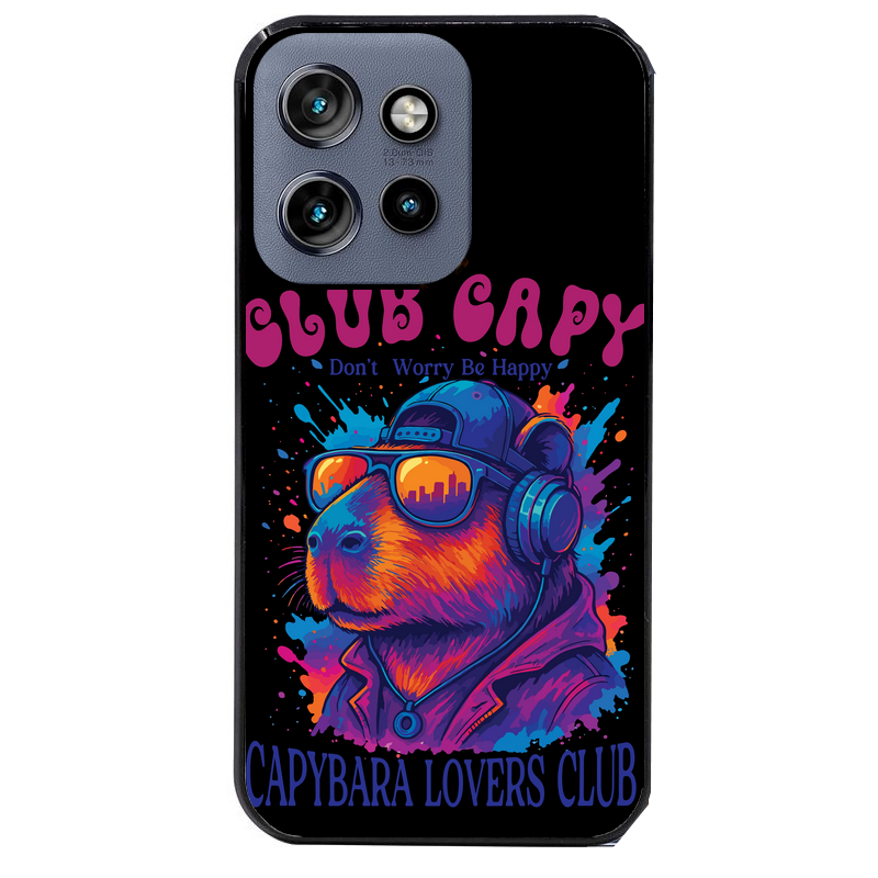 Coque noire taperso pour Moto Edge 60 et Neo Fusion Pro avec motif capybara club protection antichoc personnalisée