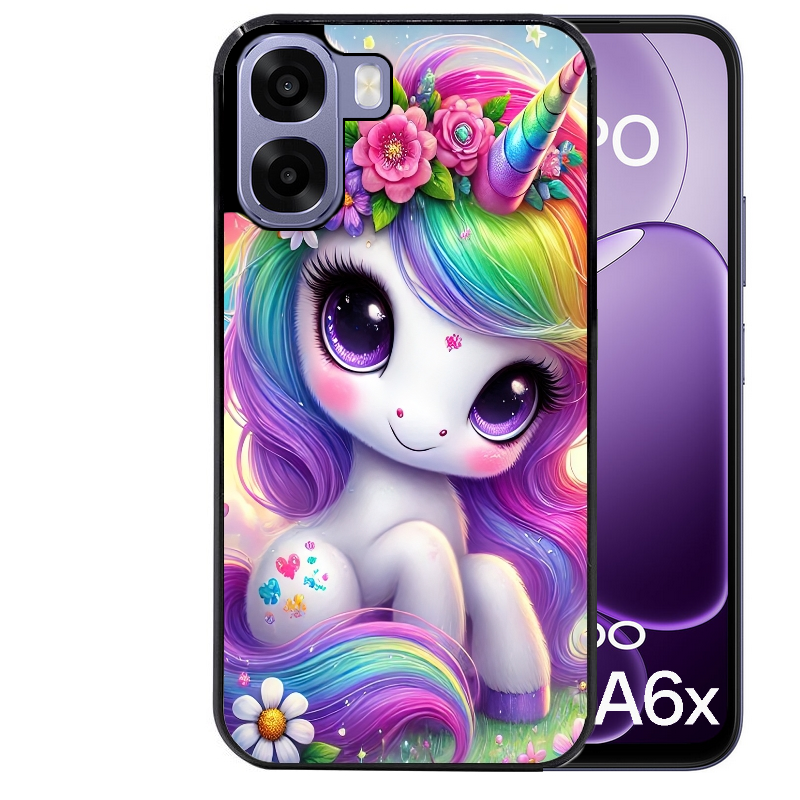 Coque noire taperso pour OPPO A6 A6X 4G et 5G avec motif licorne et fleurs protection antichoc personnalisée