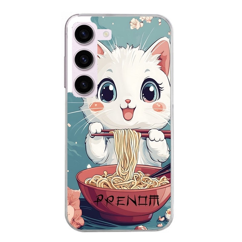 Coque taperso pour Galaxy A13 4G et 5G A23 A53 avec motif chat ramen cerisier protection antichoc personnalisée