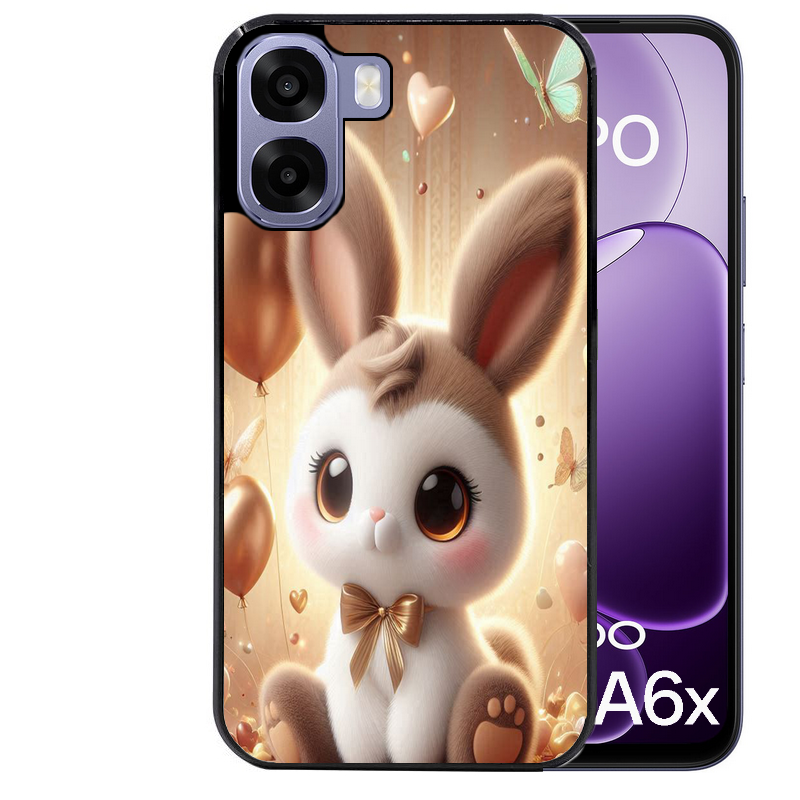 Coque noire taperso pour OPPO A6 A6X 4G et 5G avec motif lapin ballon protection antichoc personnalisée