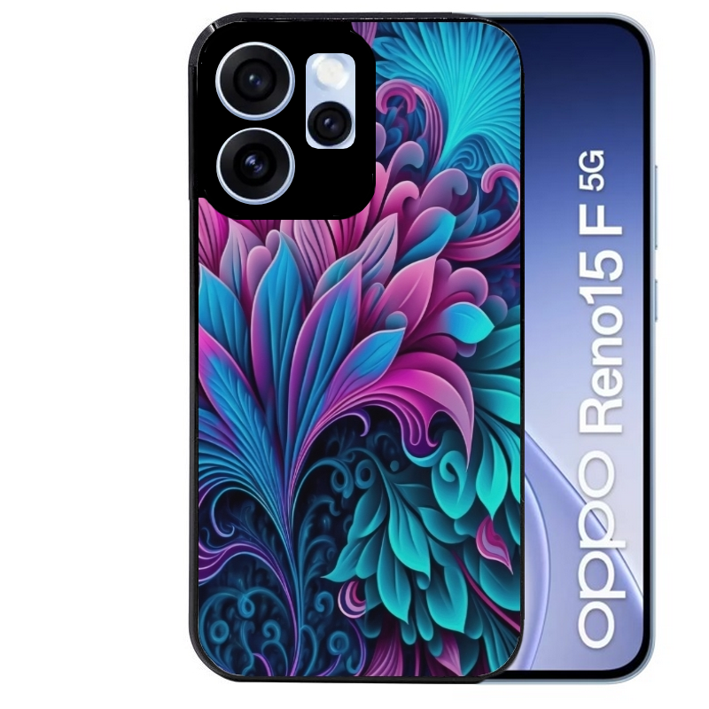 Coque noire taperso pour OPPO Reno 15 et F FS 5G avec motif tropical violet et des fleurs protection antichoc personnalisée