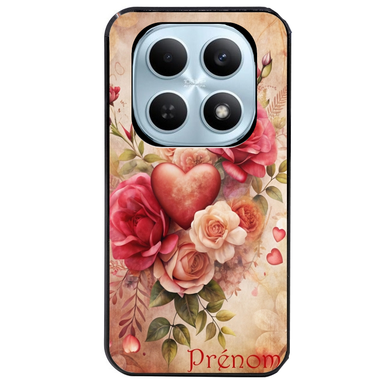 Coque noire taperso pour POCO M8 5G et PRO 5G avec motif coeur et fleur personnalisee protection antichoc personnalisée