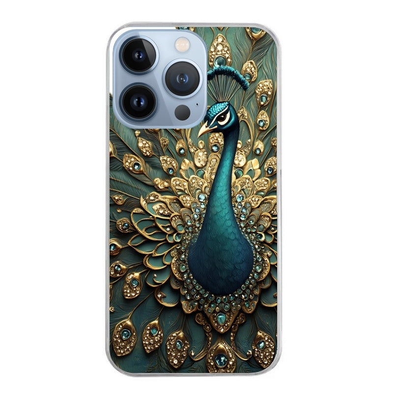 Coque taperso pour Iphone 14 et PRO PLUS PRO MAX avec motif paon bijoux protection antichoc personnalisée