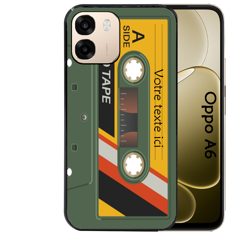 Coque noire taperso pour OPPO A6 A6X 4G et 5G personnalisable avec motif cassette kaki protection antichoc personnalisée