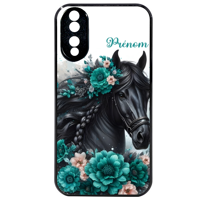 Coque noire taperso pour Honor 70 LITE 90 et LITE avec motif cheval et fleurs personnalisee protection antichoc personnalisée