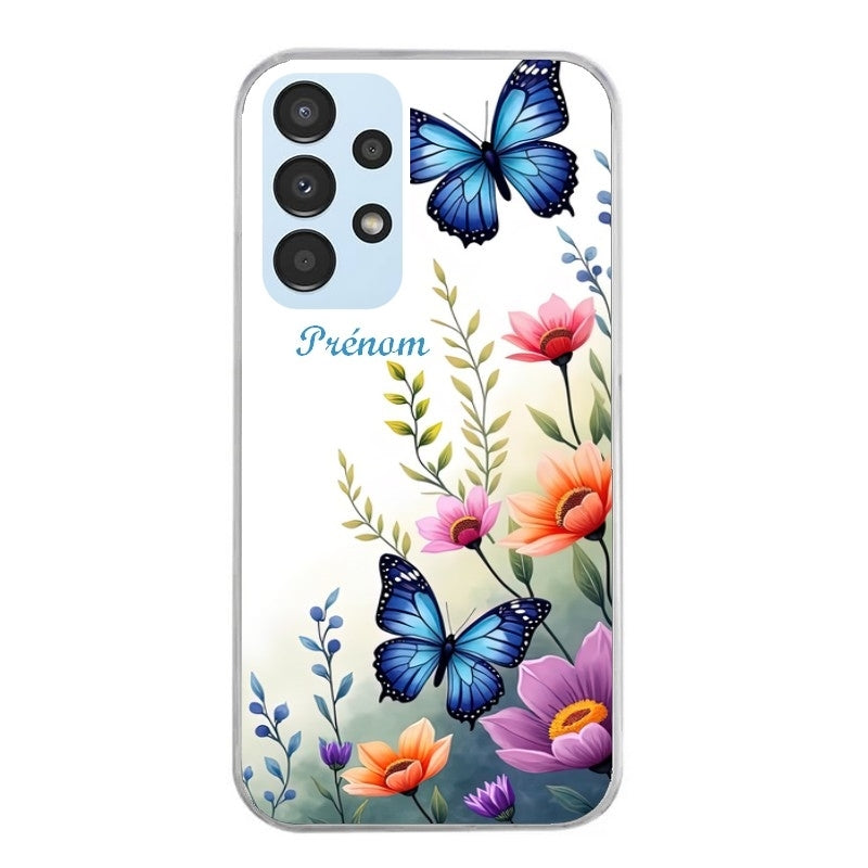 Coque taperso pour Galaxy A13 4G et 5G A23 A53 avec motif papillon prenom personnalisee protection antichoc personnalisée