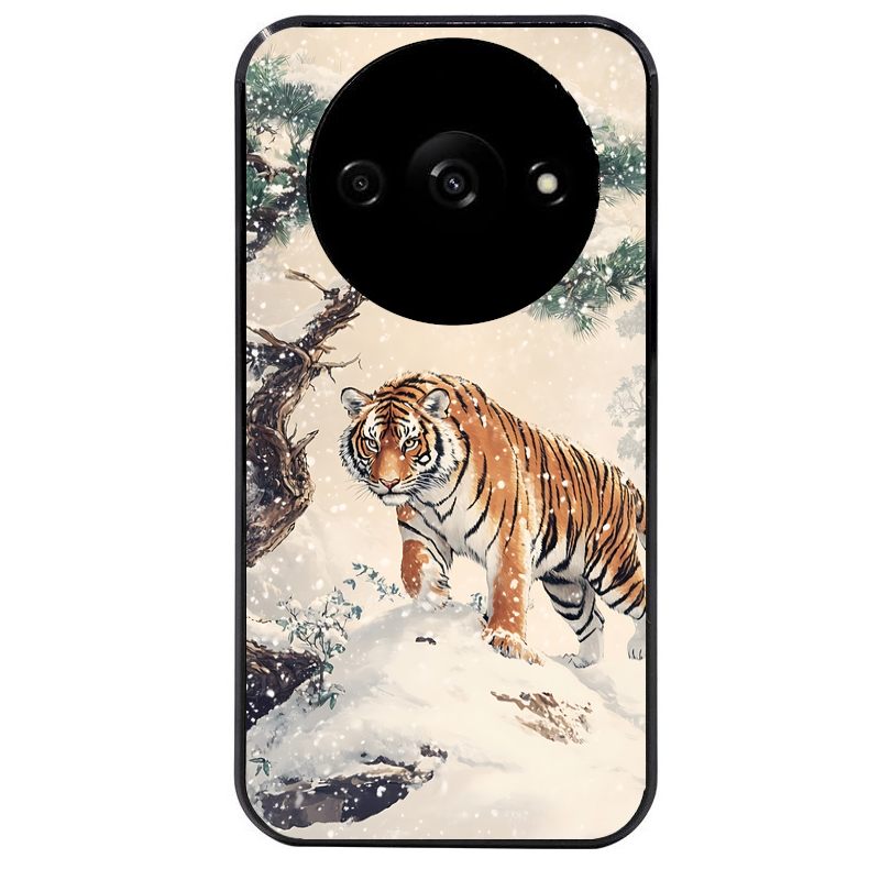 Coque noire taperso pour Redmi A3 avec motif tigre bonzai protection antichoc personnalisée