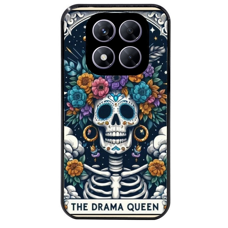Coque noire taperso pour Redmi Note 14 et PRO PLUS 4G 5G avec motif tete de mort drama queen protection antichoc personnalisée