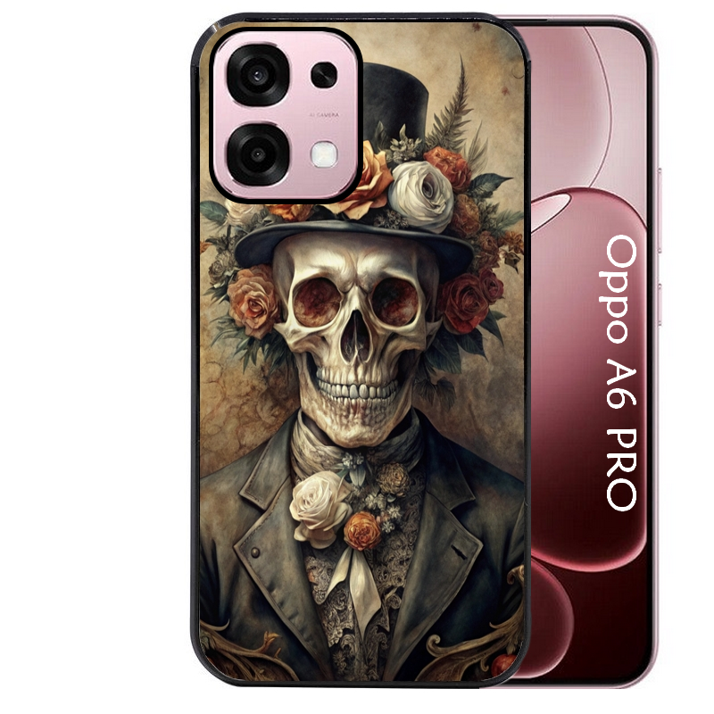 Coque noire taperso pour OPPO A6 PRO 4G et 5G avec motif tete de mort chapeau protection antichoc personnalisée