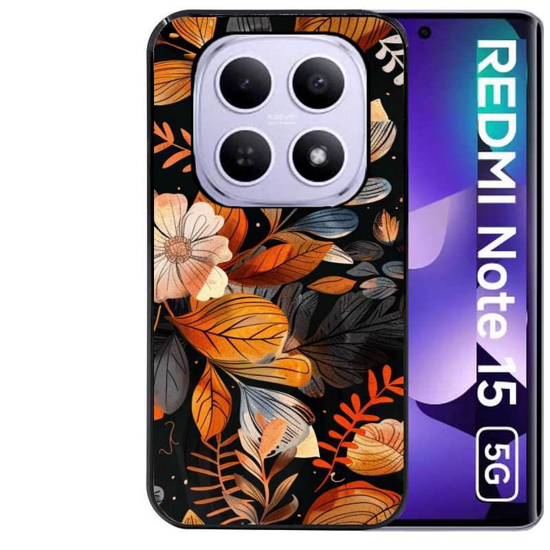 Coque noire taperso pour Redmi Note 15 et PRO PLUS 4G 5G avec motif fleur automne protection antichoc personnalisée