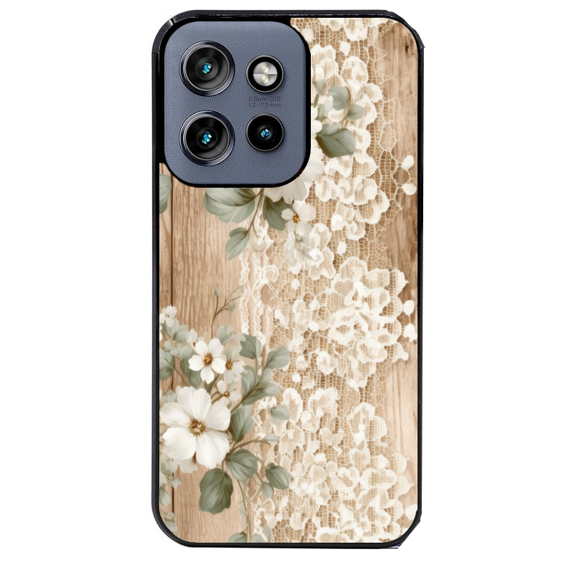 Coque noire taperso pour Moto Edge 60 et Neo Fusion Pro avec motif bois et dentelle 1 protection antichoc personnalisée