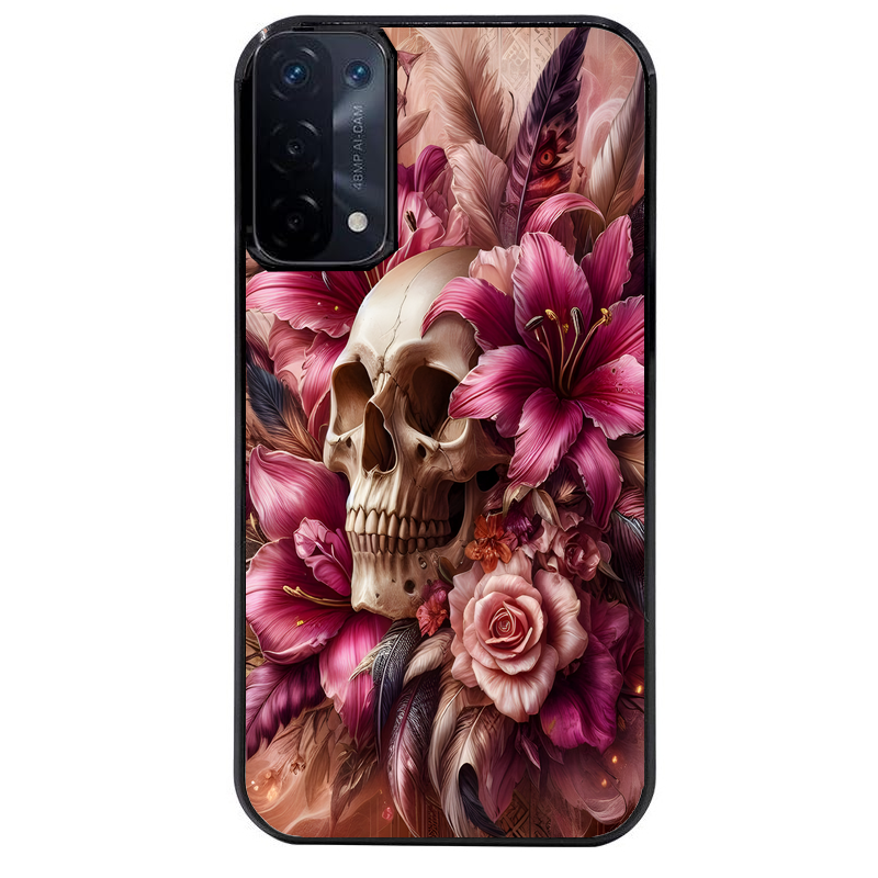 Coque noire taperso pour OPPO A54 et A74 5G avec motif tete de mort skull plume protection antichoc personnalisée