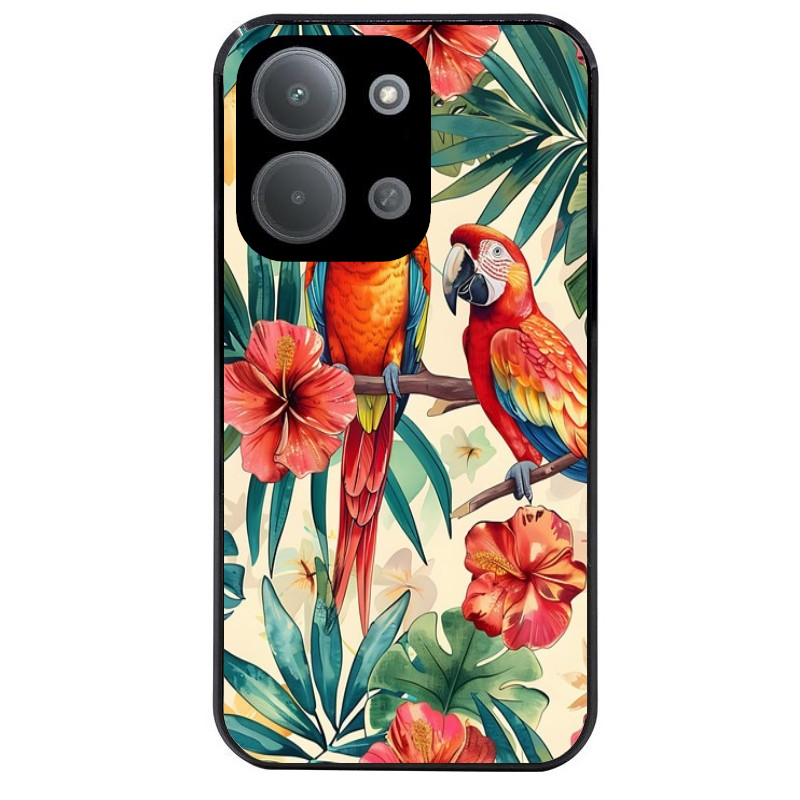 Coque noire taperso pour Redmi 15C 4G et 5G avec motif perroquet et fleurs protection antichoc personnalisée