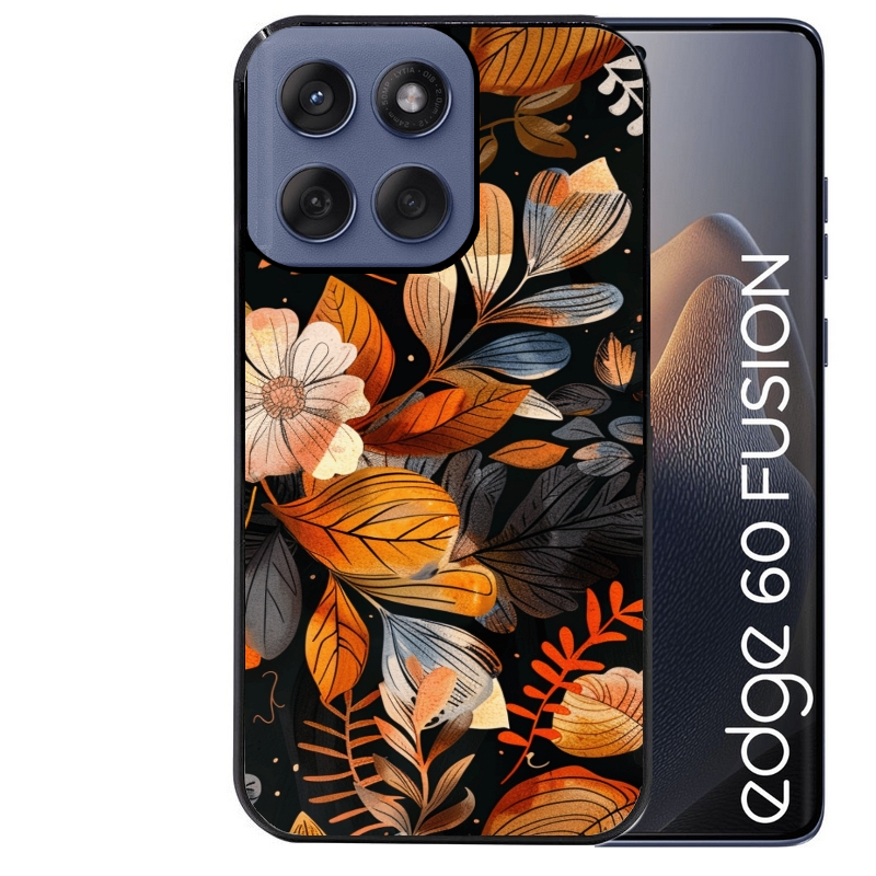 Coque noire taperso pour Moto Edge 60 et Neo Fusion Pro avec motif fleur automne protection antichoc personnalisée