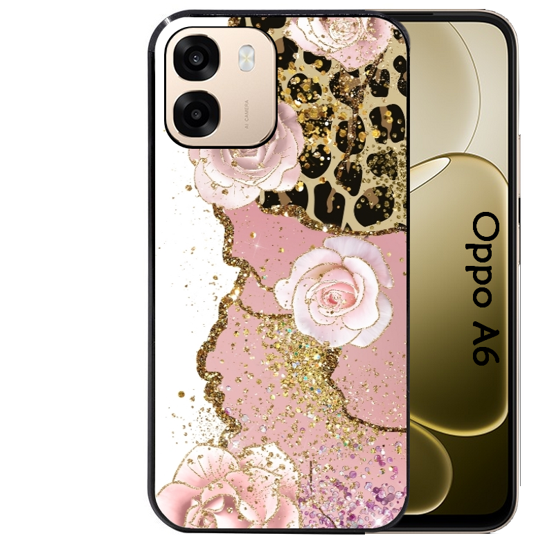 Coque noire taperso pour OPPO A6 A6X 4G et 5G avec motif marbre fleur leopard protection antichoc personnalisée