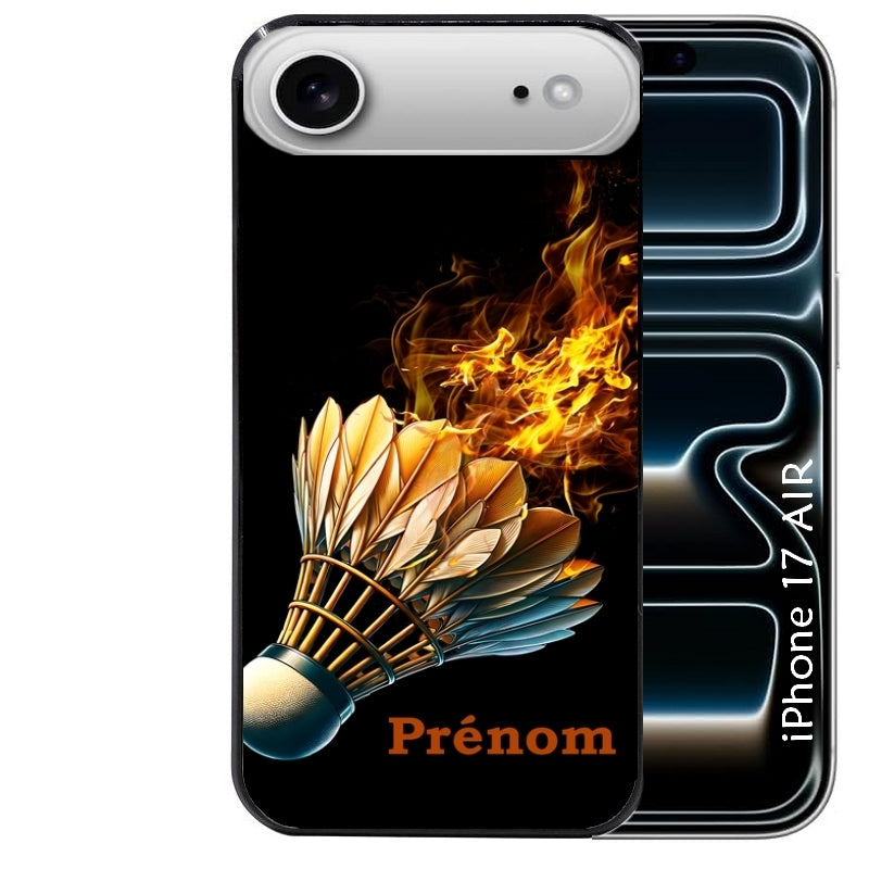 Coque noire taperso pour Iphone 17 17E AIR MAX PRO avec motif badminton flamme personnalise protection antichoc personnalisée