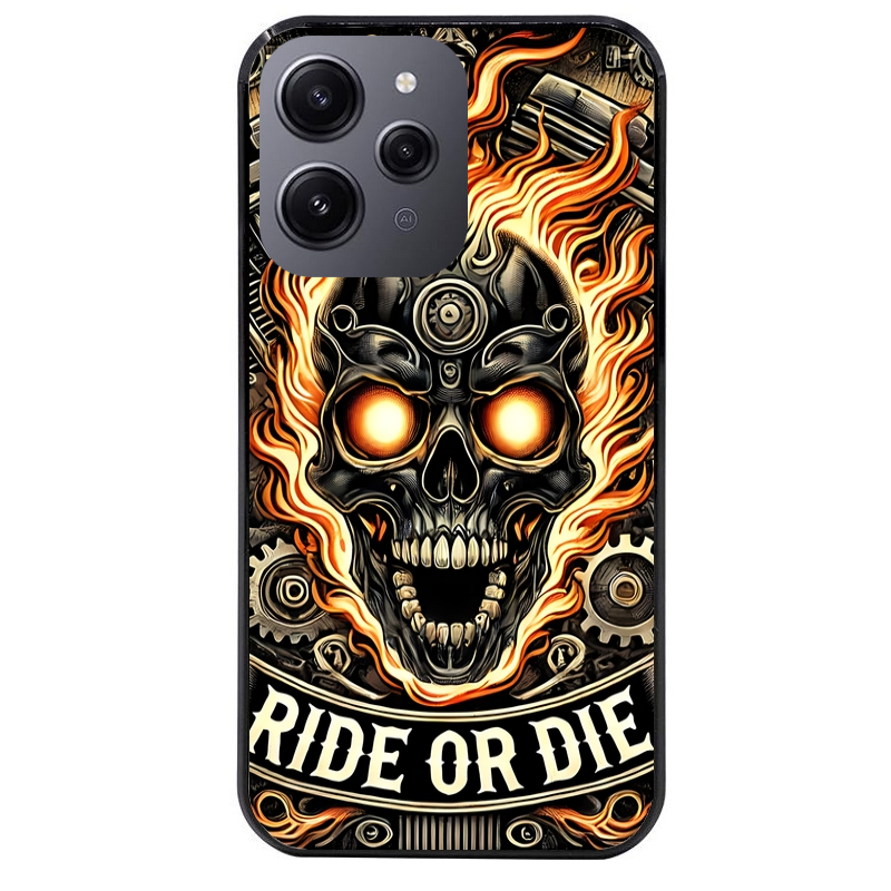 Coque noire taperso pour Redmi 12 4G et 5G avec motif tete de mort flamme protection antichoc personnalisée