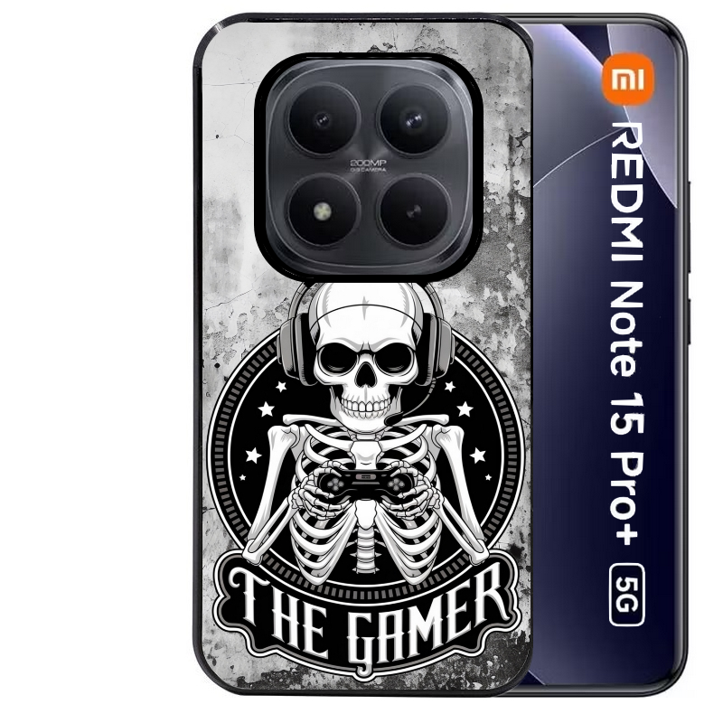 Coque noire taperso pour Redmi Note 15 et PRO PLUS 4G 5G avec motif tete de mort gamer beton protection antichoc personnalisée