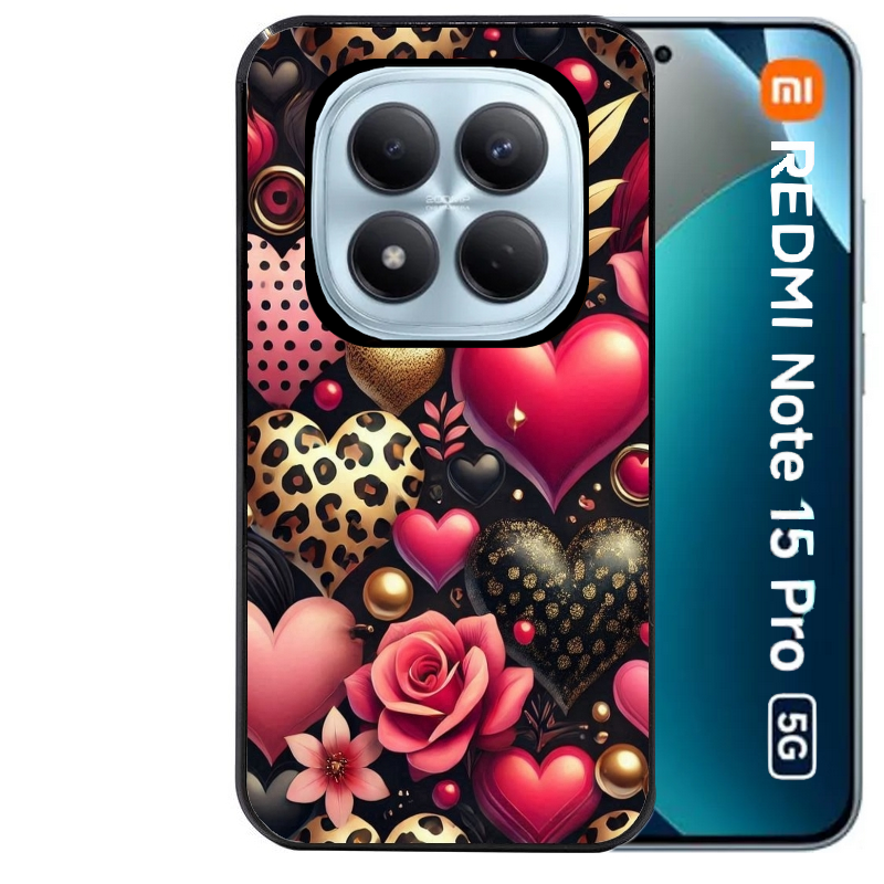 Coque noire taperso pour Redmi Note 15 et PRO PLUS 4G 5G avec motif coeur et leopard protection antichoc personnalisée